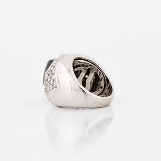 Vintage Bulgari 18K White Gold Onyx Pyramid Ring with Diamonds