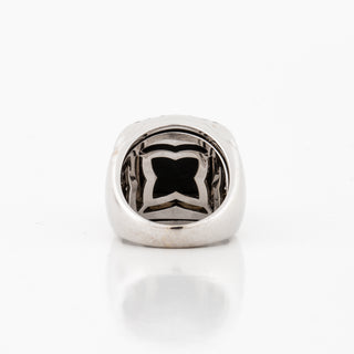 Vintage Bulgari 18K White Gold Onyx Pyramid Ring with Diamonds