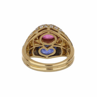 Vintage 1980s Bulgari 18K Gold Pink and Blue Sapphire Twin Stone Ring
