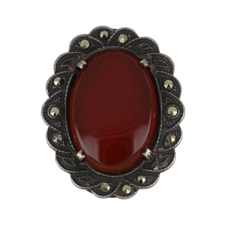 Art Deco Sterling Silver Carnelian and Marcasite Ring