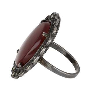 Art Deco Sterling Silver Carnelian and Marcasite Ring