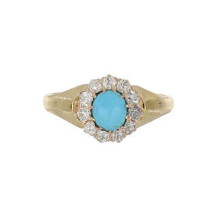 Victorian 18K Gold Turquoise & Diamond Cluster Ring