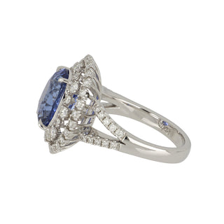 18K White Gold Sapphire and Diamond Halo Ring
