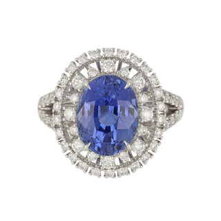 18K White Gold Sapphire and Diamond Halo Ring