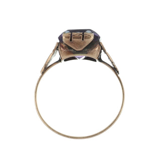 Victorian 14K Gold Amethyst and Seed Pearl Ring with Engraving