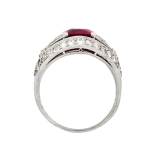 Art-Deco Platinum No Heat Burmese Ruby Ring with Diamonds