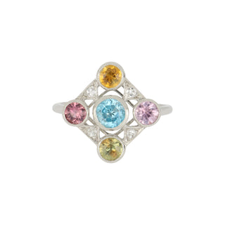 Art Deco Platinum Multi-Color Zircon Plaque Ring