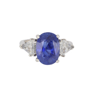 Vintage 1990s Platinum Burmese Sapphire Three-Stone Ring