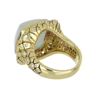 Estate Seidengang 18K Gold Sugarloaf Aquamarine Laurel Collection Ring