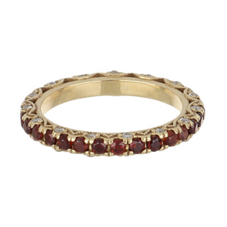 Estate 18K Gold Garnet Eternity Band with Diamonds