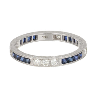 Estate 18K White Gold Sapphire & Diamond Eternity Band