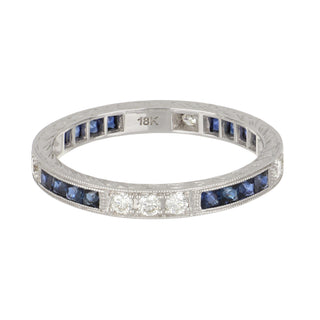 Estate 18K White Gold Sapphire & Diamond Eternity Band