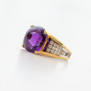 Estate 18K Gold Cabochon Amethyst Ring with Diamonds