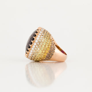 Estate Crivelli 18K Rose Gold Checkerboard Amethyst Ring with Colored Diamonds and Sapphires