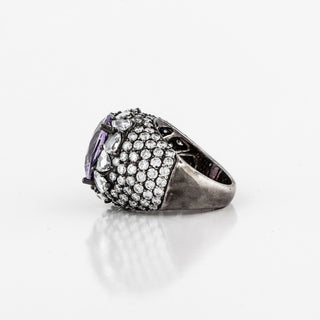 Vintage 18K Amethyst Cluster Ring with Diamonds