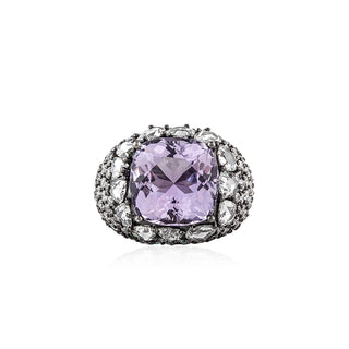 Vintage 18K Amethyst Cluster Ring with Diamonds