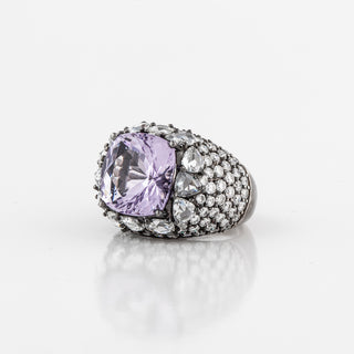 Vintage 18K Amethyst Cluster Ring with Diamonds