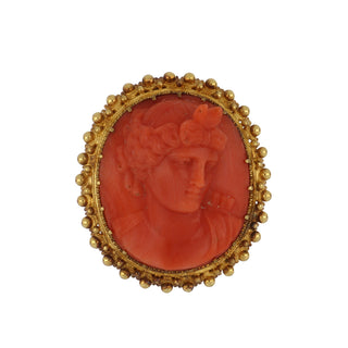 Victorian 18K Gold Etruscan Revival Cameo Coral Ring