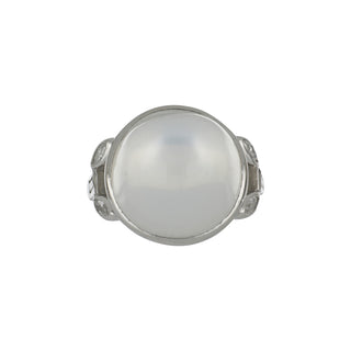 Art Deco Platinum Cabochon Moonstone Dome Ring with Diamonds