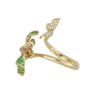Lisa Nik Rainbow Tsavorite & Pink Sapphire Flower & Butterfly Ring