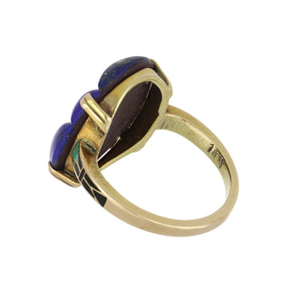 Art Deco Carved Lapis Ring with Enamel