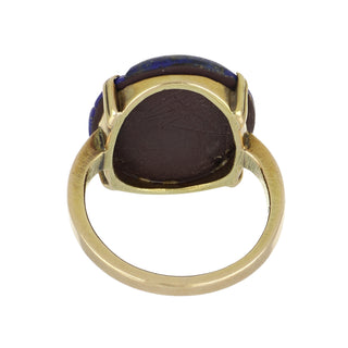 Art Deco Carved Lapis Ring with Enamel