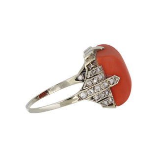 Art Deco Sugarloaf Coral & Diamond Ring