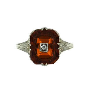 Art Deco 14K White Gold Paste Plaque Ring