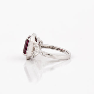 Estate Frederic Sage 14K White Gold Rhodolite Garnet & Diamond Halo Ring