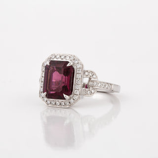 Estate Frederic Sage 14K White Gold Rhodolite Garnet & Diamond Halo Ring