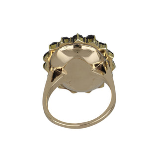 1940s Retro 14K Gold Garnet Cluster Ring with Split Pearls