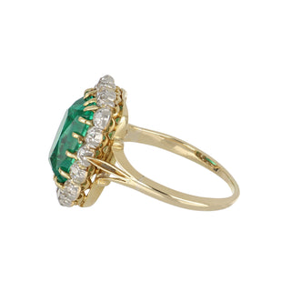 Victorian Colombian Emerald & Old Mine-Cut Diamond Cluster Ring