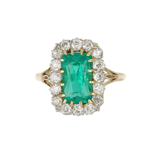 Victorian Colombian Emerald & Old Mine-Cut Diamond Cluster Ring