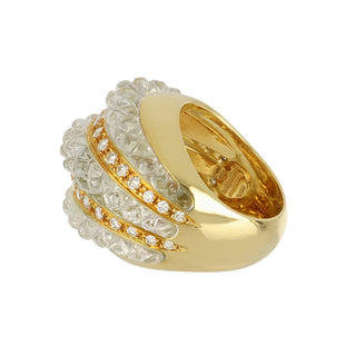 Vintage 1980s Sabbadini 18K Gold Rock Crystal and Diamond Band