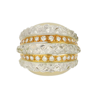 Vintage 1980s Sabbadini 18K Gold Rock Crystal and Diamond Band
