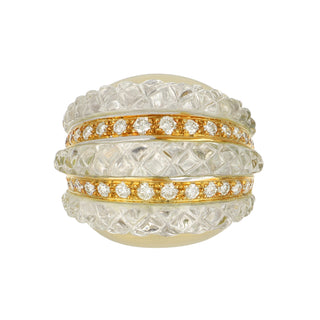 Vintage 1980s Sabbadini 18K Gold Rock Crystal and Diamond Band