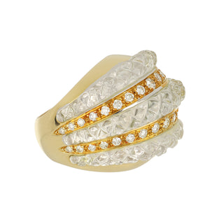 Vintage 1980s Sabbadini 18K Gold Rock Crystal and Diamond Band