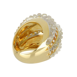 Vintage 1980s Sabbadini 18K Gold Rock Crystal and Diamond Band