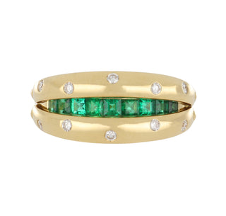 Estate 18K Gold Emerald Hinged Band with Diamonds