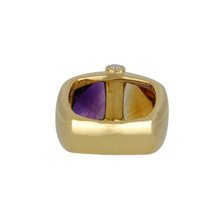 Vintage 1980s 18K Gold Sugarloaf Citrine and Amethyst Twin Stone Ring
