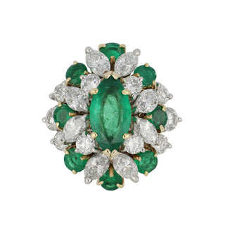Vintage 1980s Two-Tone Emerald & Diamond Cocktail Ring