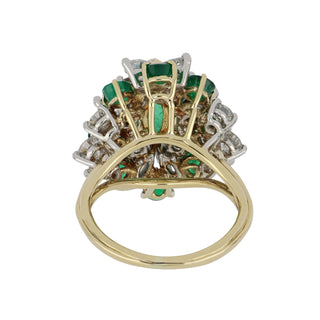 Vintage 1980s Two-Tone Emerald & Diamond Cocktail Ring