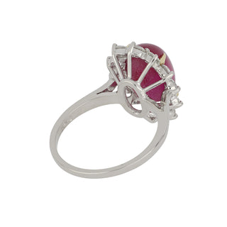 Vintage 1990s Two-Tone Burmese No-Heat Cabochon Ruby & Diamond Ring