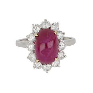 Vintage 1990s Two-Tone Burmese No-Heat Cabochon Ruby & Diamond Ring
