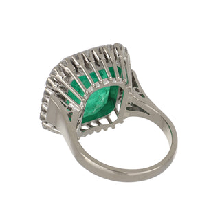 Mid-Century Colombian Emerald & Diamond Cocktail Ring in Platinum