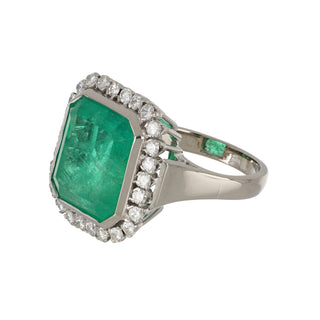 Mid-Century Colombian Emerald & Diamond Cocktail Ring in Platinum