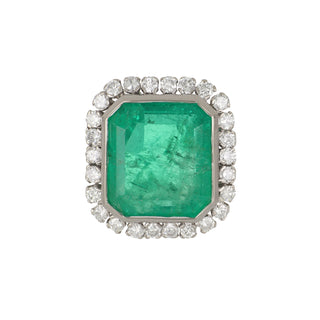 Mid-Century Colombian Emerald & Diamond Cocktail Ring in Platinum