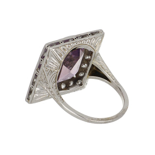 Art Deco 18K Amethyst & Diamond Plaque Ring with Engraving