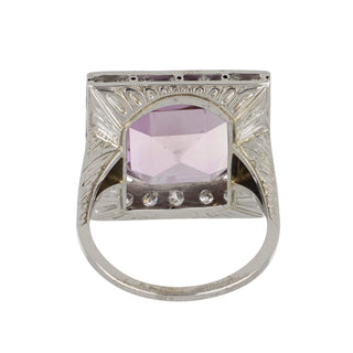 Art Deco 18K Amethyst & Diamond Plaque Ring with Engraving