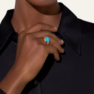 Pomellato 18K Rose Gold Turquoise & Diamonds Pom Pom Dot Reversible Ring